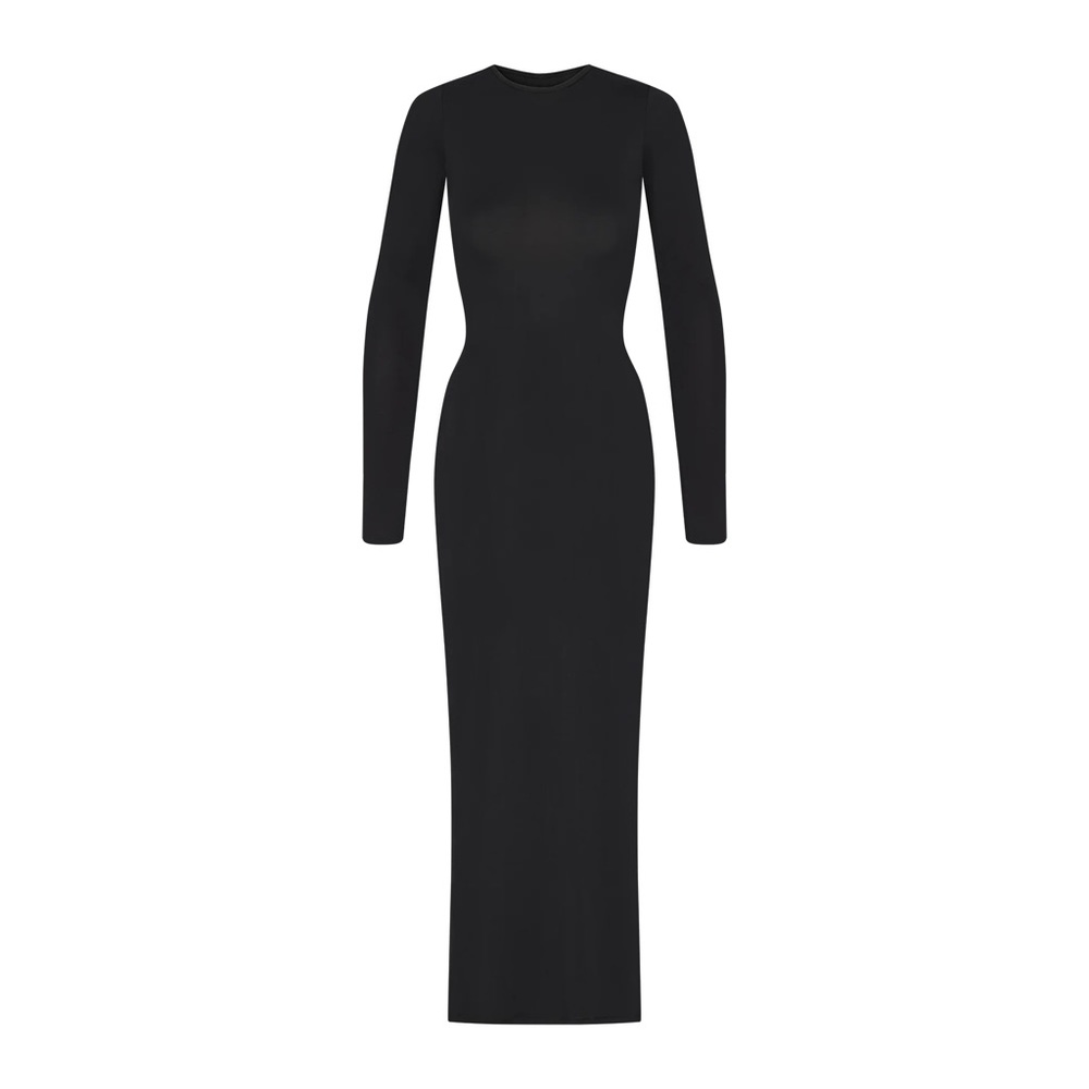 SMOOTH LOUNGE CREW NECK LONG SLEEVE DRESS | ONYX - ONYX / XXS x 1
